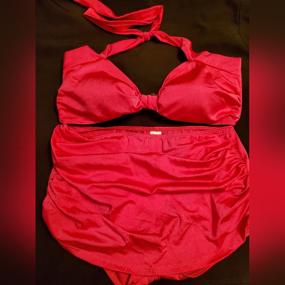 Gently used 2 piece hot pink Esther Williams high wasted swim suit